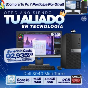 Dell Optiplex 3040 Ci5 6ta Gen, 16GB RAM, 480GB SSD, 2GB Video AMD, Monitor 24"