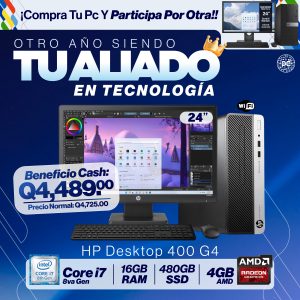 HP 400 G4 Intel Ci7 8va Gen. 16GB RAM DDR4, 480GB SSD, 4GB AMD, Monitor 24"